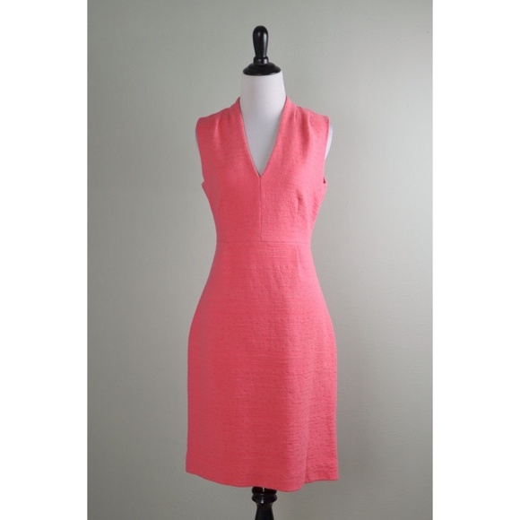 Kate Spade Sz 8 Coral Pink Midi Lined Tank Sheath V Neck Dress Back Zip - Picture 2 of 12